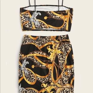 Black and Gold chain top and skirt set SOLD